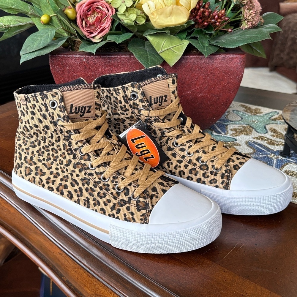 Brand New Lugz Hayden Hi Top Lace Up Canvas Sneakers Leopard Print Animal Casual